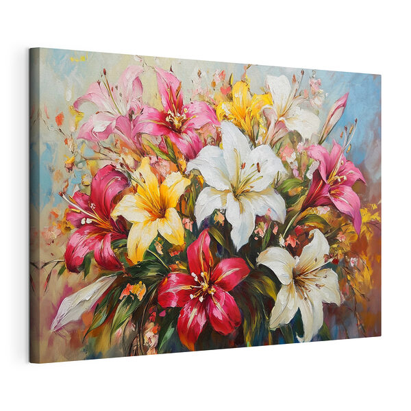 Tableaux Peinture de fleurs sur fond bleu