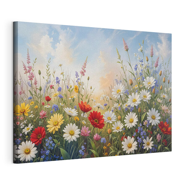 Champ de fleurs avec ciel bleu et nuages Tableaux Champ de fleurs avec ciel bleu et nuages