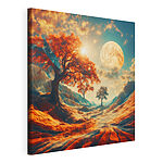 Tableaux Paysage avec des arbres, des montagnes et une lune