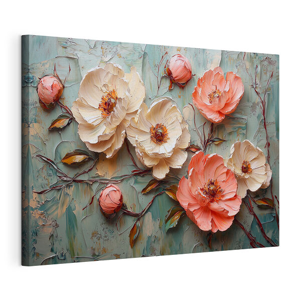 Peinture de fleurs sur une surface bleue Tableaux Peinture de fleurs sur une surface bleue