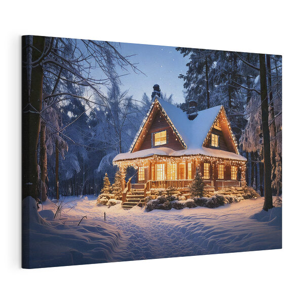 Tableaux Maison illuminée dans la neige