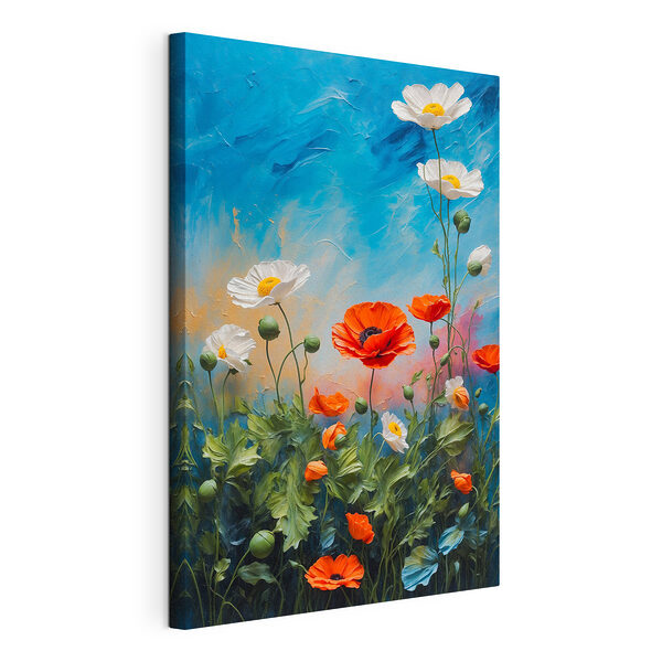 Tableaux Peinture de fleurs sur fond bleu