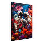 Tableaux Deux astronautes en combinaison spatiale et des fleurs