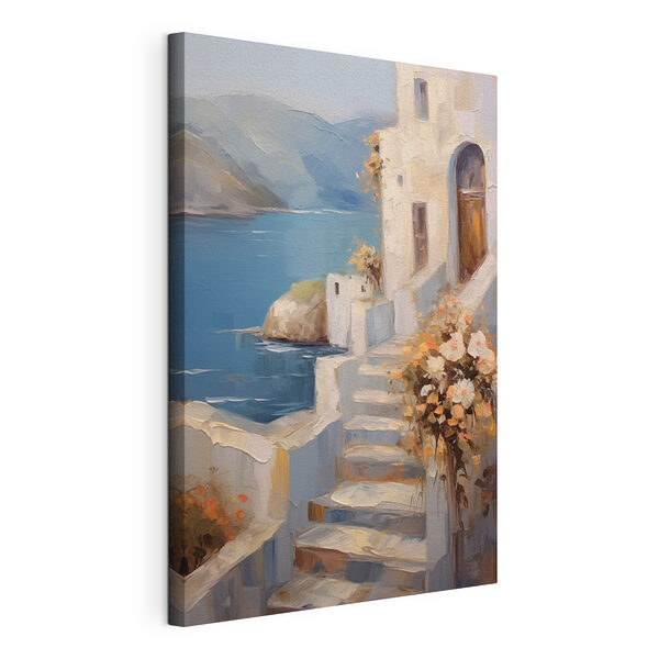 Peinture d'une maison avec des fleurs sur les escaliers Tableaux Peinture d'une maison avec des fleurs sur les escaliers