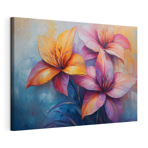 Tableaux Peinture de fleurs sur fond bleu