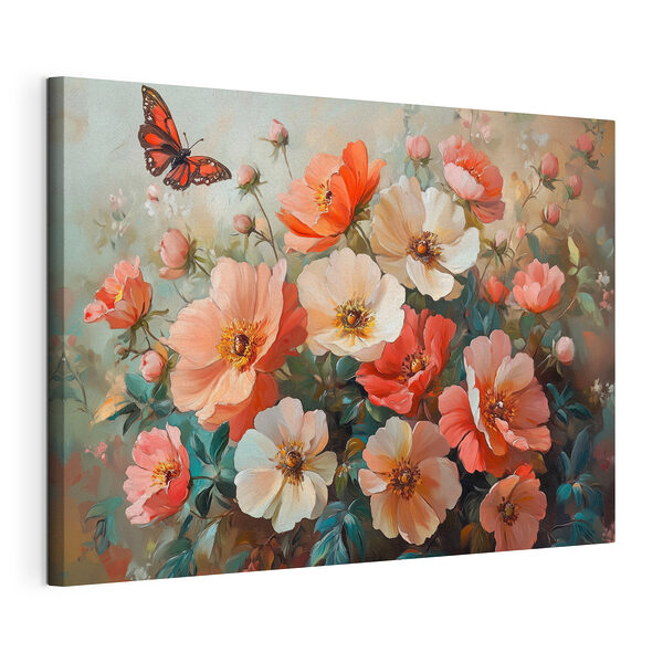 Papillon survolant un bouquet de fleurs Tableaux Papillon survolant un bouquet de fleurs
