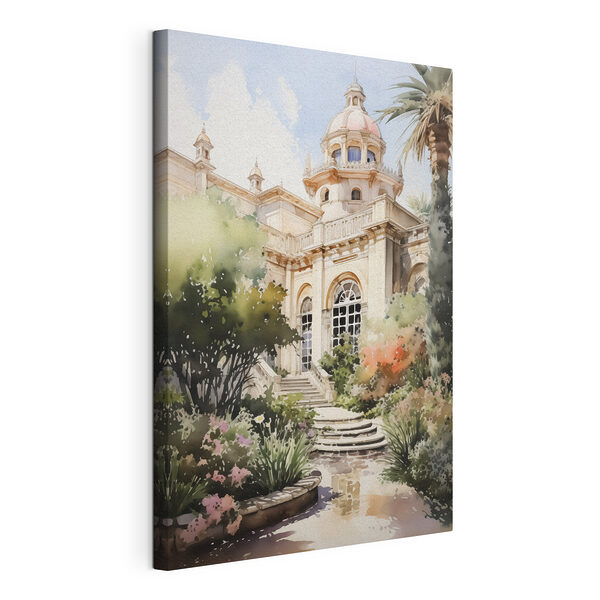 Aquarelle d'un bâtiment avec une tour et des escaliers Tableaux Aquarelle d'un bâtiment avec une tour et des escaliers