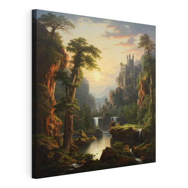 Cascade et château dans les montagnes Tableaux Cascade et château dans les montagnes