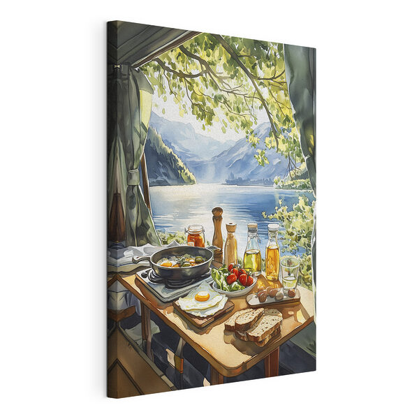 Tableaux Table avec nourriture et boissons au bord d'un lac