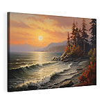 Tableaux Coucher de soleil sur une plage rocheuse