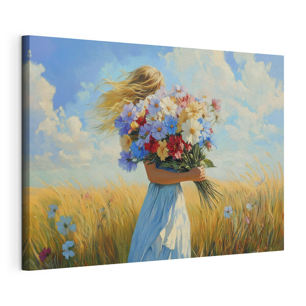 Femme tenant un bouquet de fleurs Tableaux Femme tenant un bouquet de fleurs