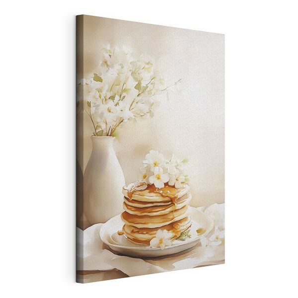Pile de crêpes avec des fleurs sur le dessus Tableaux Pile de crêpes avec des fleurs sur le dessus