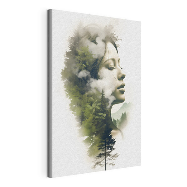 Tableaux Visage de femme avec nuages et arbres