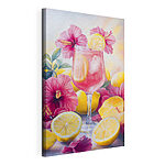 Tableaux Verre de boisson rose avec citrons et fleurs