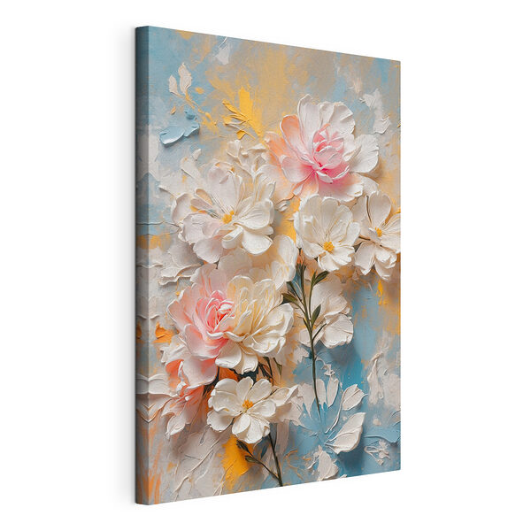 Tableaux Peinture de fleurs sur fond bleu et jaune