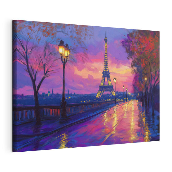 Rue avec une tour illuminée au loin Tableaux Rue avec une tour illuminée au loin