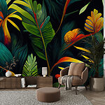 Papier peint Feuilles et fleurs tropicales vibrantes