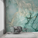Papier peint Motifs abstraits sarcelle et beige tourbillonnants