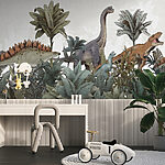 Papier peint Des dinosaures se promènent dans un feuillage luxuriant