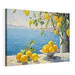 Tableaux Un bol de citrons posé sur une table près d'un arbre