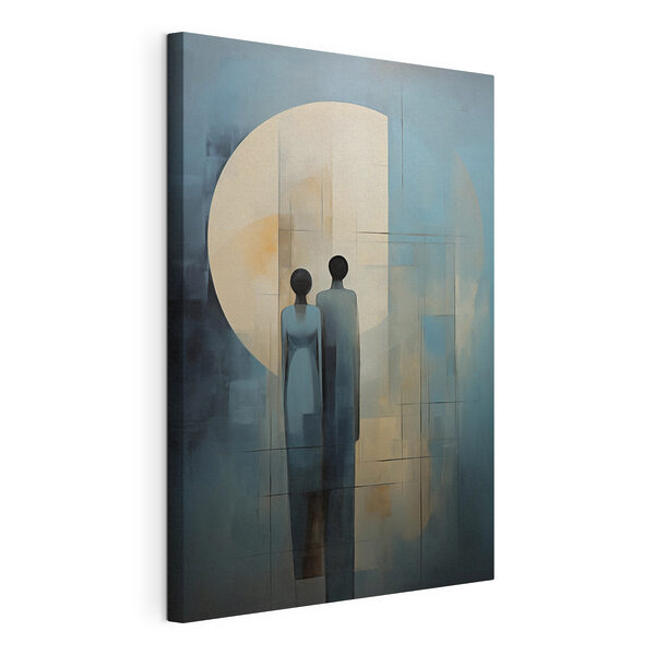 Tableaux Tableau représentant deux personnes debout devant la lune
