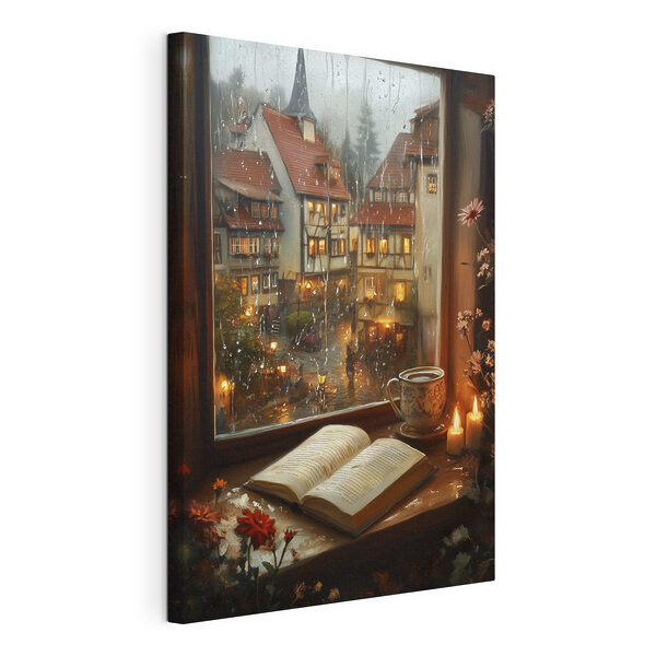 Un livre et une bougie sur le rebord d'une fenêtre Tableaux Un livre et une bougie sur le rebord d'une fenêtre