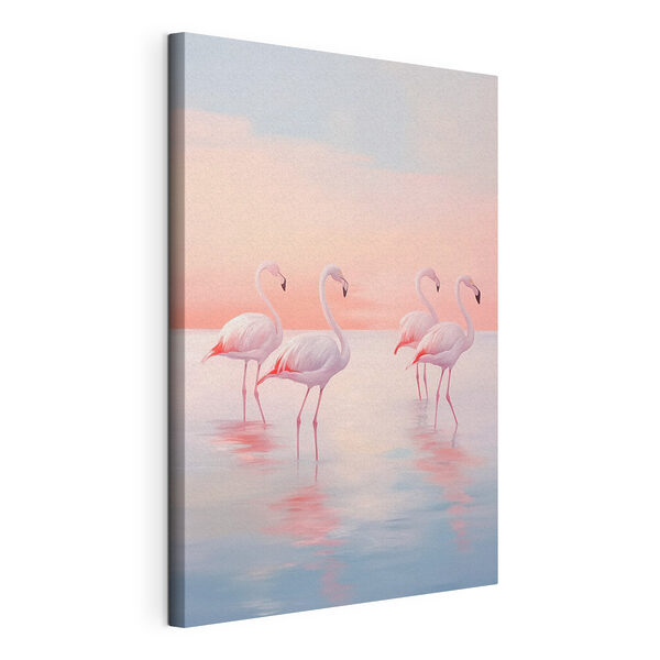 Groupe de flamants roses debout dans l'eau Tableaux Groupe de flamants roses debout dans l'eau