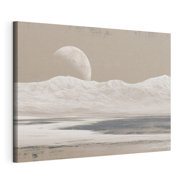 Tableaux La lune au-dessus d'une montagne enneigée