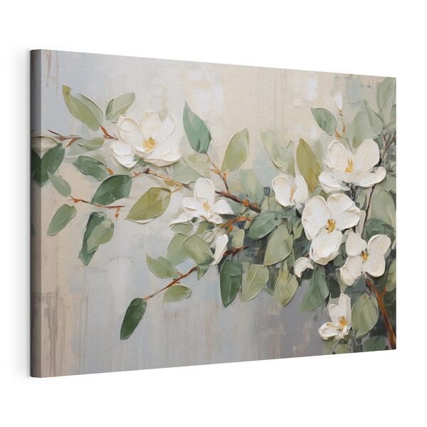 Tableaux Peinture représentant des fleurs blanches et des feuilles vertes (UGS : s44853) Tableaux Tableaux Peinture représentant des fleurs blanches et des feuilles vertes (UGS : s44853)