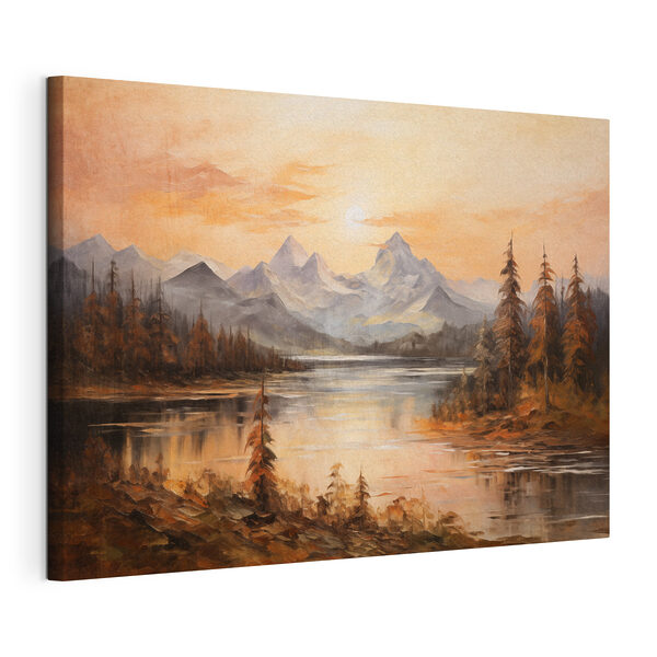 Tableaux Peinture représentant un lac avec des montagnes en arrière-plan