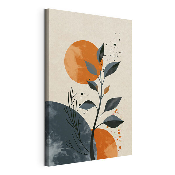 Plante avec des feuilles et des cercles orange Tableaux Plante avec des feuilles et des cercles orange