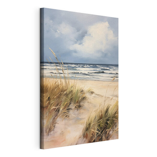 Plage avec de l'herbe et des vagues Tableaux Plage avec de l'herbe et des vagues