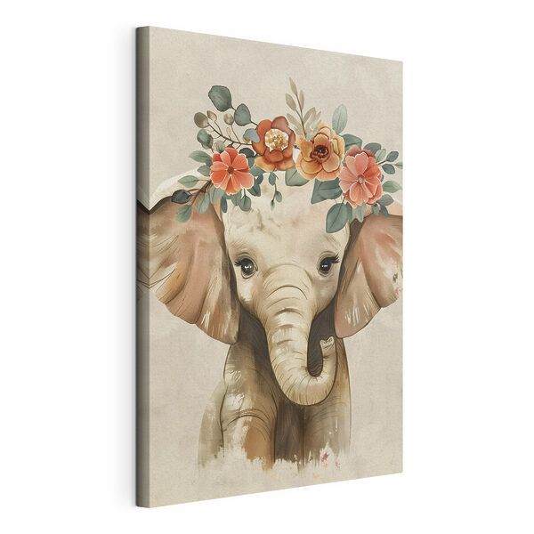 Petit éléphant avec des fleurs sur la tête Tableaux Petit éléphant avec des fleurs sur la tête