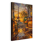Tableaux Rue avec des tables et des chaises devant une tour