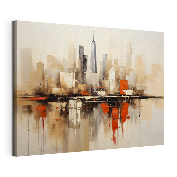 Peinture représentant une ville avec le reflet d'un bâtiment Tableaux Peinture représentant une ville avec le reflet d'un bâtiment