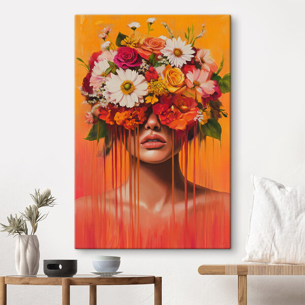 Tableaux Tableau représentant une femme avec des fleurs sur la tête