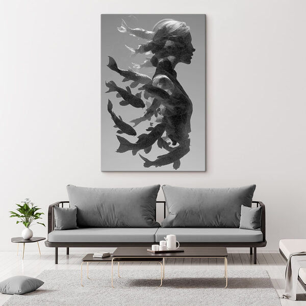 Une femme avec un poisson dans les cheveux Tableaux Une femme avec un poisson dans les cheveux