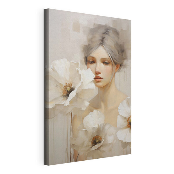 Tableau représentant une femme avec des fleurs blanches Tableaux Tableau représentant une femme avec des fleurs blanches