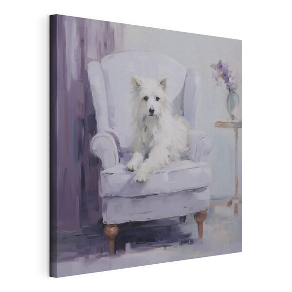 Tableaux Un chien assis sur une chaise
