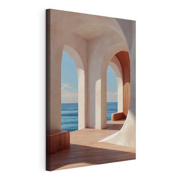 Tableaux Bâtiment blanc avec des fenêtres cintrées et du parquet