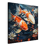 Tableaux Deux poissons orange et blancs nageant dans l'eau