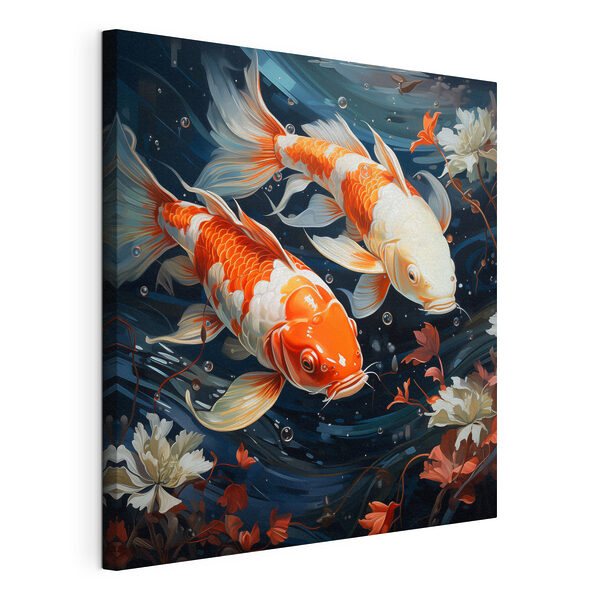 Deux poissons orange et blancs nageant dans l'eau Tableaux Deux poissons orange et blancs nageant dans l'eau