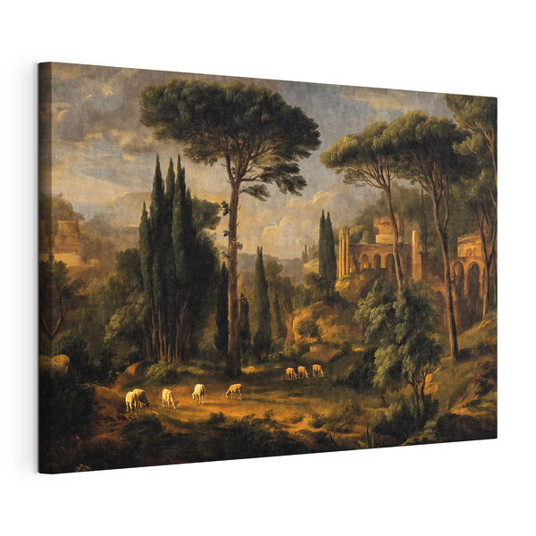 Peinture représentant un paysage avec des arbres et un bâtiment Tableaux Peinture représentant un paysage avec des arbres et un bâtiment