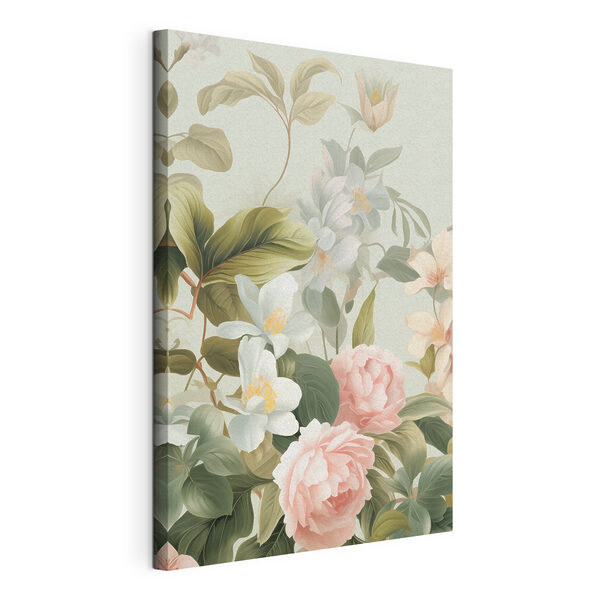 Tableaux Des fleurs épanouies et des feuilles d'un vert luxuriant
