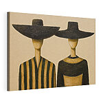 Tableaux Deux mannequins en bois coiffés de chapeaux