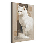 Tableaux Chat blanc assis sur une surface marron