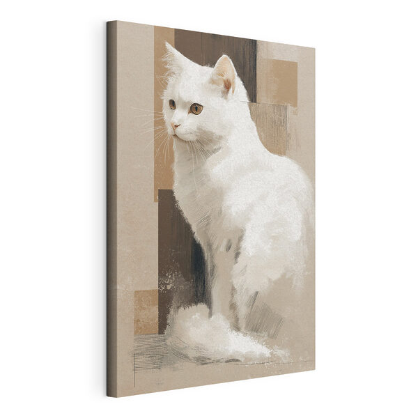 Chat blanc assis sur une surface marron Tableaux Chat blanc assis sur une surface marron