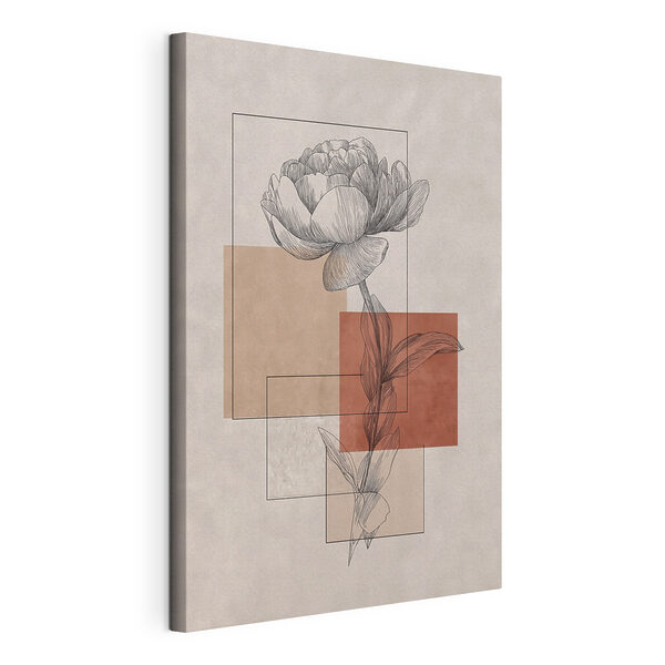 Fleur accompagnée d'une feuille et de formes carrées Tableaux Fleur accompagnée d'une feuille et de formes carrées