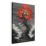 Tableaux Arbre avec un soleil rouge en arrière-plan