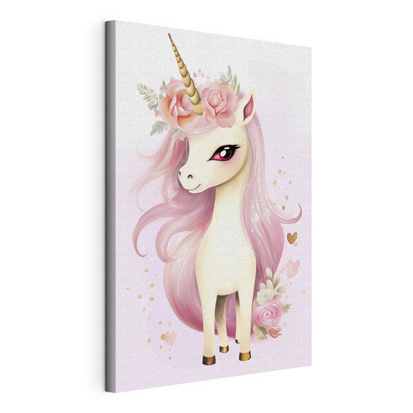 Licorne aux cheveux roses et ornée de fleurs Tableaux Licorne aux cheveux roses et ornée de fleurs